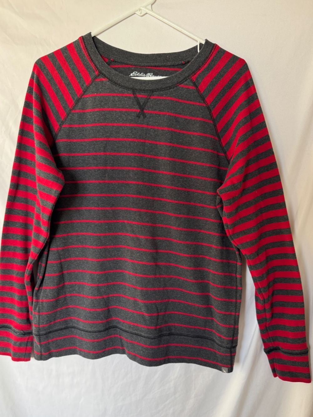 Eddie Bauer Red & Charcoal Striped Long Sleeve Pullover